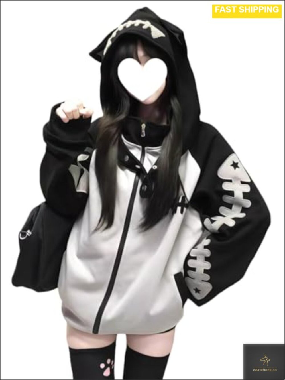 Oversized Cat Ear Zip Up Hoodie Detachable Hood Harajuku Kawaii